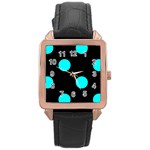 Polka Dots - Aqua Cyan on Black Rose Gold Leather Watch
