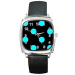 Polka Dots - Aqua Cyan on Black Square Metal Watch