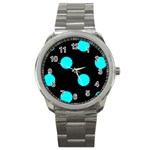Polka Dots - Aqua Cyan on Black Sport Metal Watch