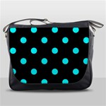 Polka Dots - Aqua Cyan on Black Messenger Bag
