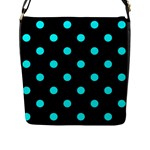 Polka Dots - Aqua Cyan on Black Flap Closure Messenger Bag (L)