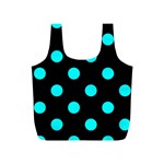 Polka Dots - Aqua Cyan on Black Full Print Recycle Bag (S)