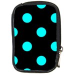 Polka Dots - Aqua Cyan on Black Compact Camera Leather Case