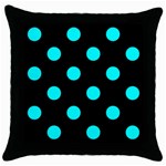 Polka Dots - Aqua Cyan on Black Throw Pillow Case (Black)