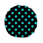 Polka Dots - Aqua Cyan on Black Standard 15  Premium Flano Round Cushion