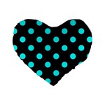 Polka Dots - Aqua Cyan on Black Standard 16  Premium Heart Shape Cushion