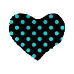 Polka Dots - Aqua Cyan on Black Standard 16  Premium Flano Heart Shape Cushion