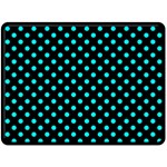 Polka Dots - Aqua Cyan on Black Double Sided Fleece Blanket (Large) (Two Sides)