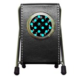 Polka Dots - Aqua Cyan on Black Pen Holder Desk Clock