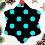 Polka Dots - Aqua Cyan on Black Ornament (Snowflake)