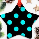 Polka Dots - Aqua Cyan on Black Ornament (Star)