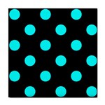 Polka Dots - Aqua Cyan on Black Tile Coaster