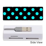 Polka Dots - Aqua Cyan on Black Memory Card Reader (Stick)