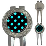 Polka Dots - Aqua Cyan on Black 3-in-1 Golf Divot