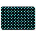 Polka Dots - Aqua Cyan on Black Large Doormat