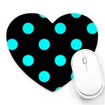 Polka Dots - Aqua Cyan on Black Heart Mousepad