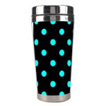 Polka Dots - Aqua Cyan on Black Stainless Steel Travel Tumbler