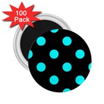 Polka Dots - Aqua Cyan on Black 2.25  Magnet (100 pack)