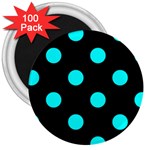 Polka Dots - Aqua Cyan on Black 3  Magnet (100 pack)