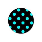 Polka Dots - Aqua Cyan on Black Magnet 3  (Round)