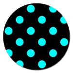 Polka Dots - Aqua Cyan on Black Magnet 5  (Round)