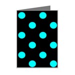 Polka Dots - Aqua Cyan on Black Mini Greeting Card