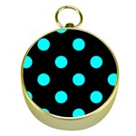 Polka Dots - Aqua Cyan on Black Gold Compass