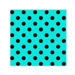 Polka Dots - Black on Bright Turquoise Small Satin Scarf  (Square)
