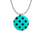 Polka Dots - Black on Bright Turquoise 1  Button Necklace