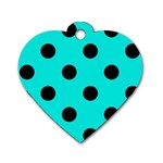 Polka Dots - Black on Bright Turquoise Dog Tag Heart (Two Sides)