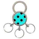 Polka Dots - Black on Bright Turquoise 3-Ring Key Chain