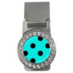 Polka Dots - Black on Bright Turquoise Money Clip (CZ)