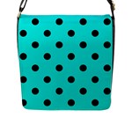 Polka Dots - Black on Bright Turquoise Flap Closure Messenger Bag (L)