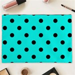 Polka Dots - Black on Bright Turquoise Cosmetic Bag (XXL)