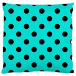 Polka Dots - Black on Bright Turquoise Large Cushion Case (Two Sides)