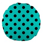 Polka Dots - Black on Bright Turquoise Large 18  Premium Round Cushion