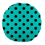 Polka Dots - Black on Bright Turquoise Large 18  Premium Flano Round Cushion