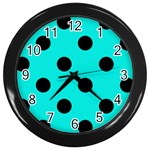 Polka Dots - Black on Bright Turquoise Wall Clock (Black)