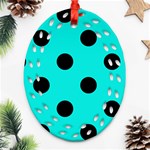 Polka Dots - Black on Bright Turquoise Ornament (Bell) Ornament (Oval Filigree)