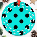 Polka Dots - Black on Bright Turquoise Ornament (Round Filigree)