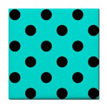 Polka Dots - Black on Bright Turquoise Tile Coaster