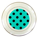 Polka Dots - Black on Bright Turquoise Porcelain Plate