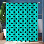 Polka Dots - Black on Bright Turquoise Shower Curtain 60  x 72  (Medium)