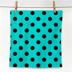 Polka Dots - Black on Bright Turquoise Face Towel