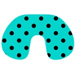 Polka Dots - Black on Bright Turquoise Travel Neck Pillow