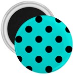 Polka Dots - Black on Bright Turquoise 3  Magnet