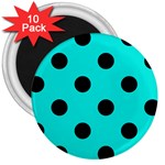 Polka Dots - Black on Bright Turquoise 3  Magnet (10 pack)