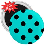 Polka Dots - Black on Bright Turquoise 3  Magnet (100 pack)