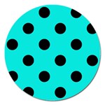 Polka Dots - Black on Bright Turquoise Magnet 5  (Round)