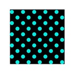 Polka Dots - Bright Turquoise on Black Small Satin Scarf  (Square)
